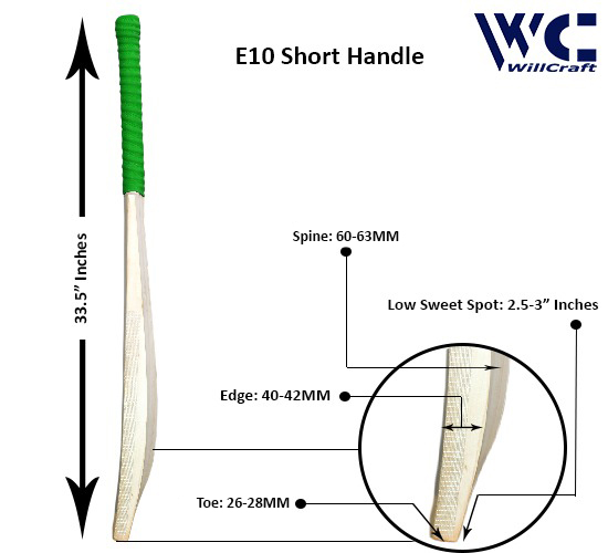 English Willow Cricket Bat Big Edge 40-45 mm Full Size Short Handle Sweet Spot 