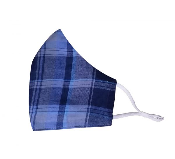 3 Ply Cotton Face Mask_Blue & Dark Blue Checks